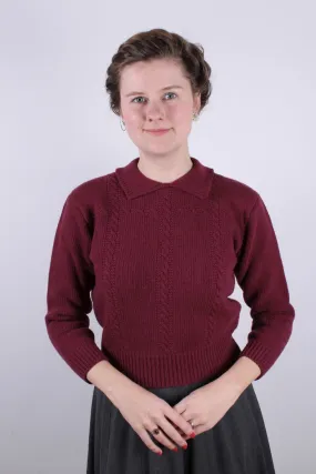 1940s vintage style pullover - Merino - Burgundy red - Gertrud