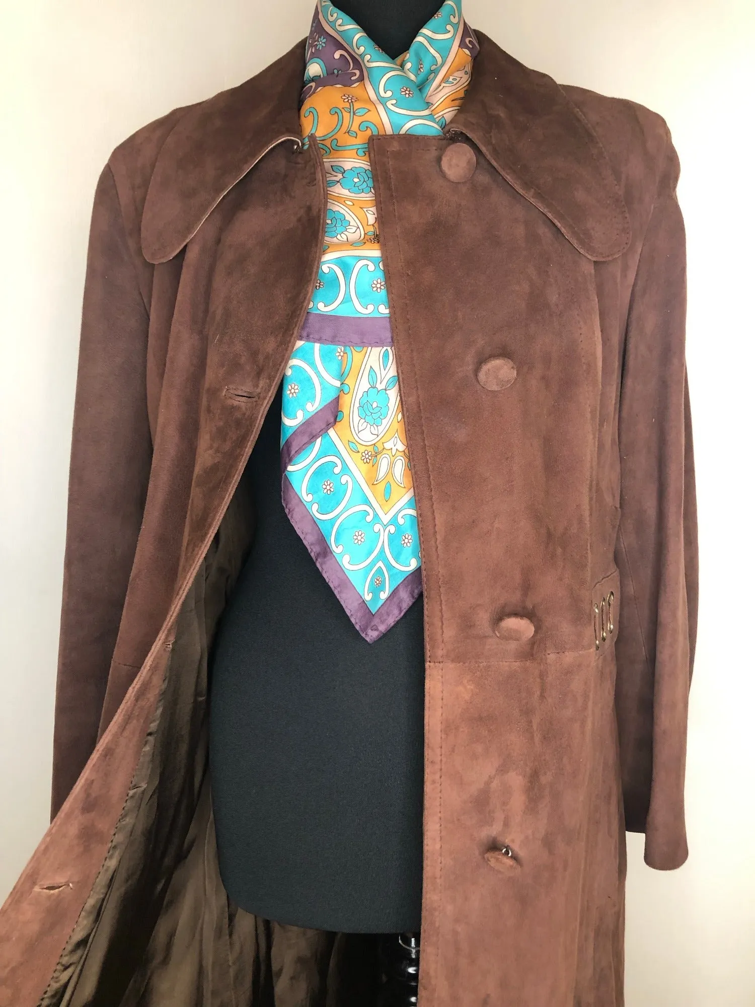 1960s Long Suede Coat in Brown by Stop - Size UK 14