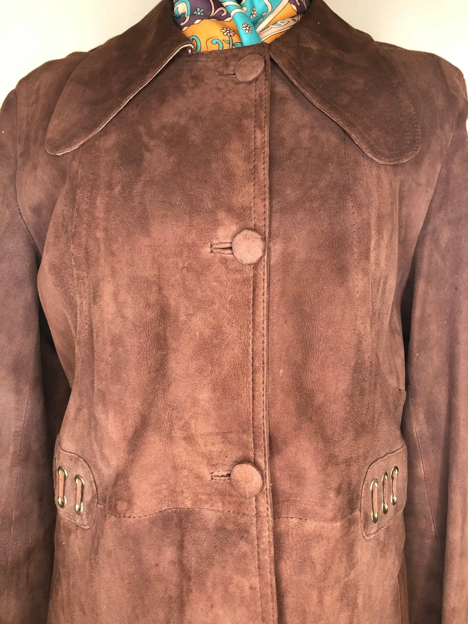 1960s Long Suede Coat in Brown by Stop - Size UK 14