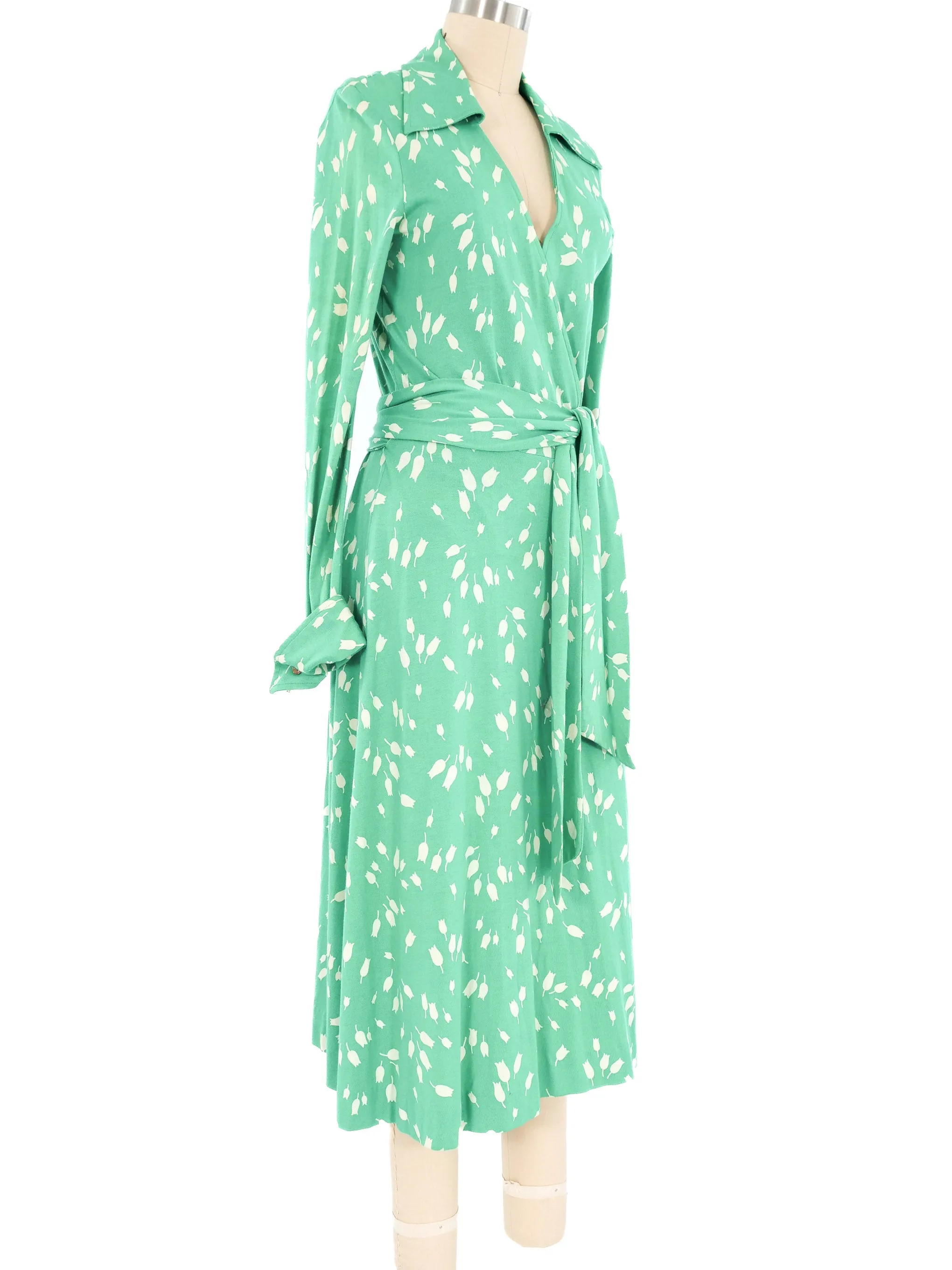 1970s Diane von Furstenberg Tulip Print Wrap Dress
