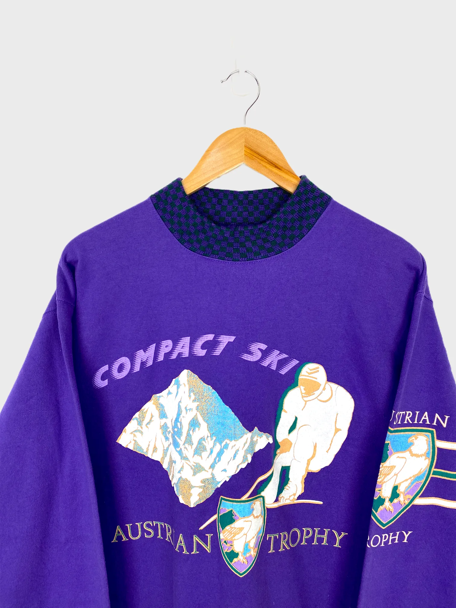 90's Austrian Trophy Compact Ski France Made High Neck Sweatshirt Size 8