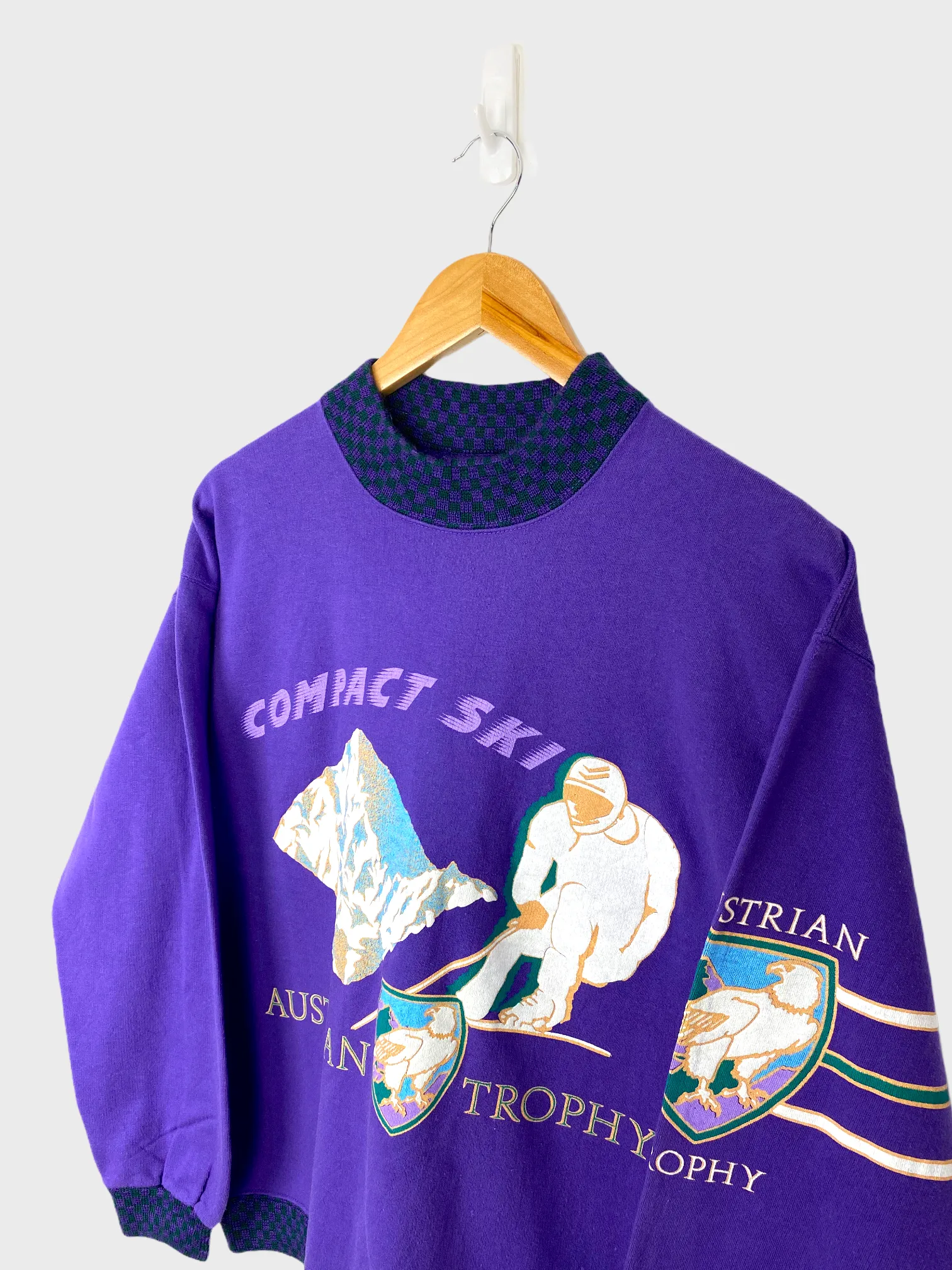 90's Austrian Trophy Compact Ski France Made High Neck Sweatshirt Size 8