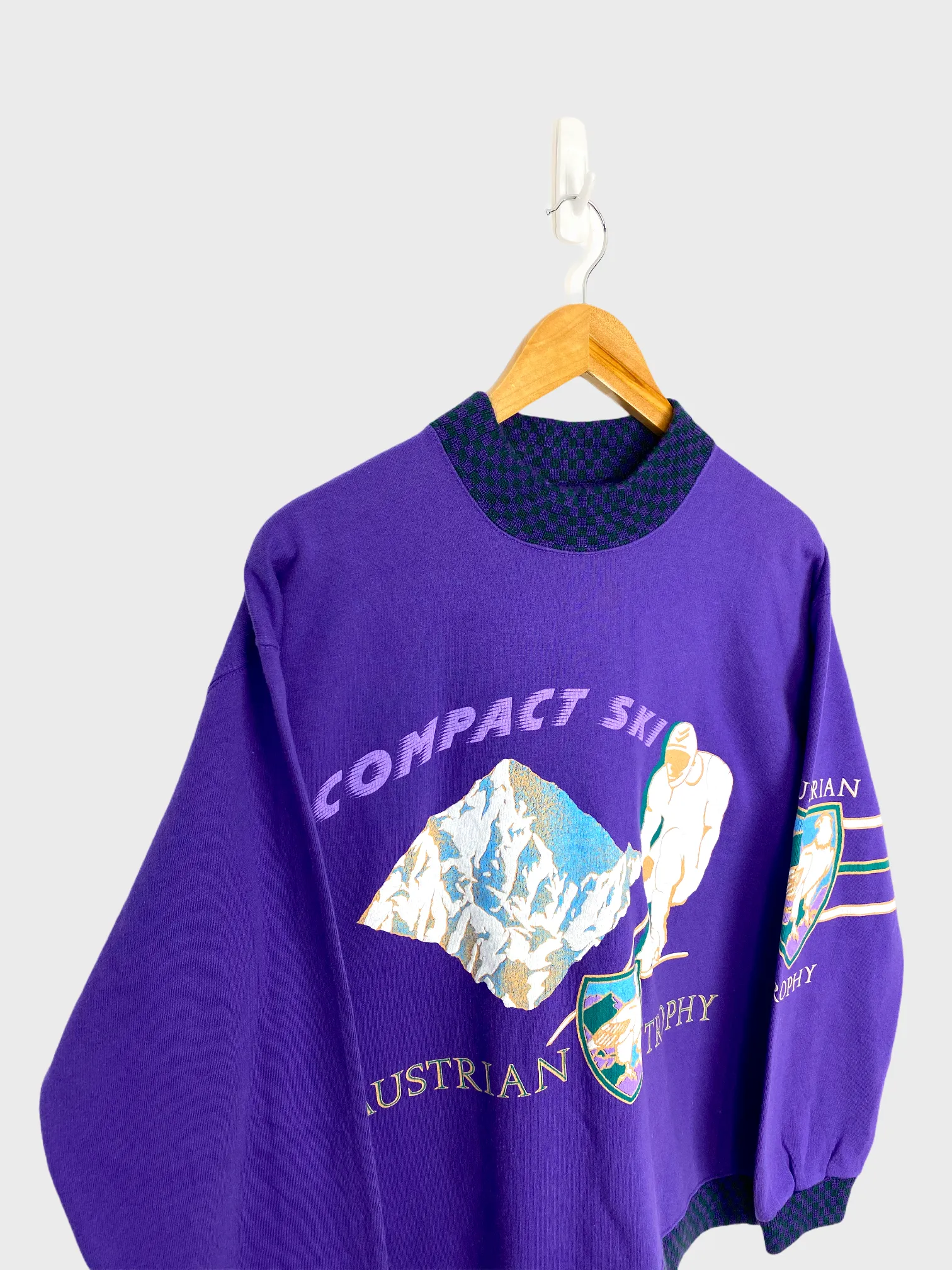 90's Austrian Trophy Compact Ski France Made High Neck Sweatshirt Size 8