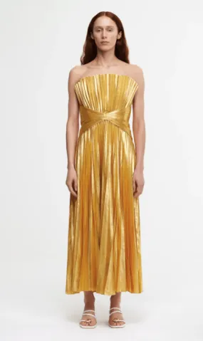 Acler Hatchford Midi Dress in Honey Gold Metallic