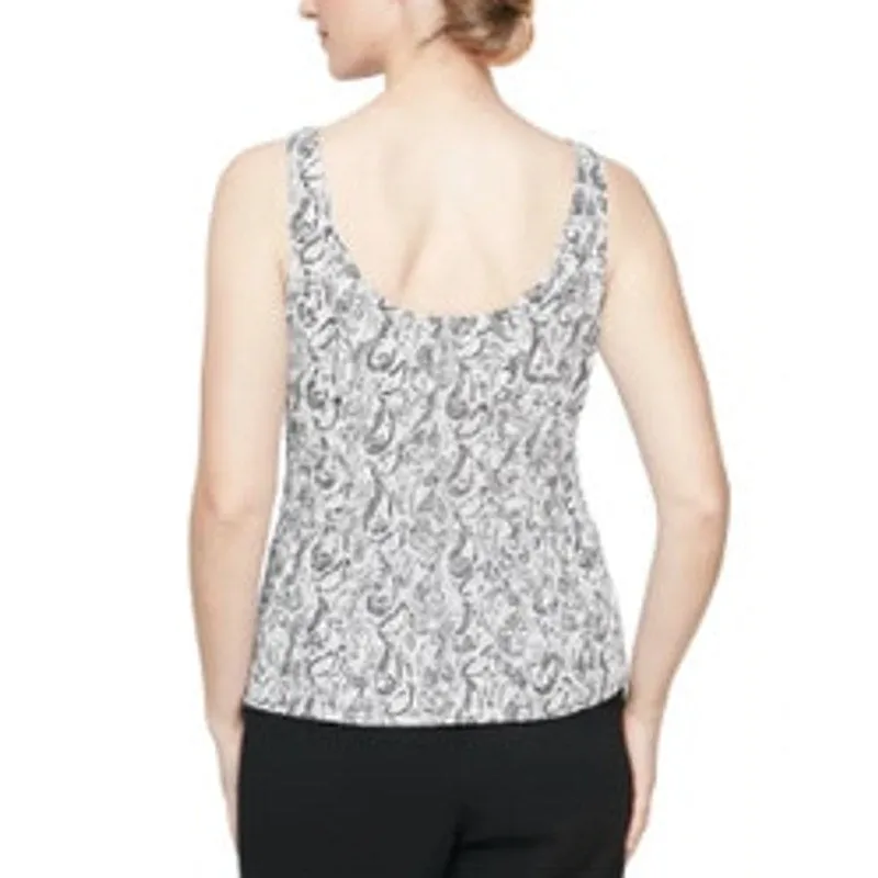 Alex Evenings Women's Printed Glitter Knit Turtle Dove 2 Piece Top, Size Medium