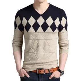 Angelo Ricci™ Diamonds Pattern V-Neck Knitted Pullover