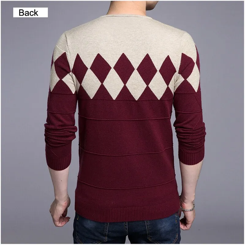 Angelo Ricci™ Diamonds Pattern V-Neck Knitted Pullover