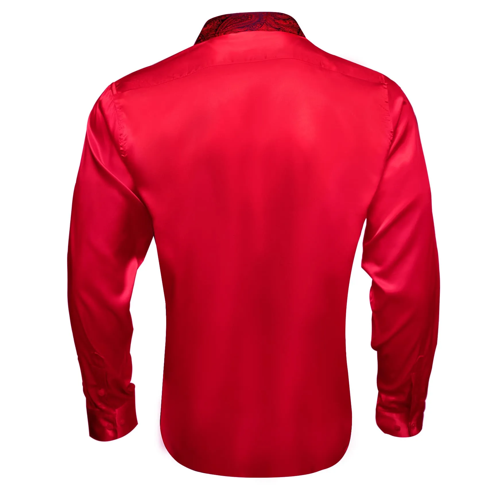 Barry Wang Crimson Red Splicing Shirt Paisley Cuff Long Sleeve Shirt