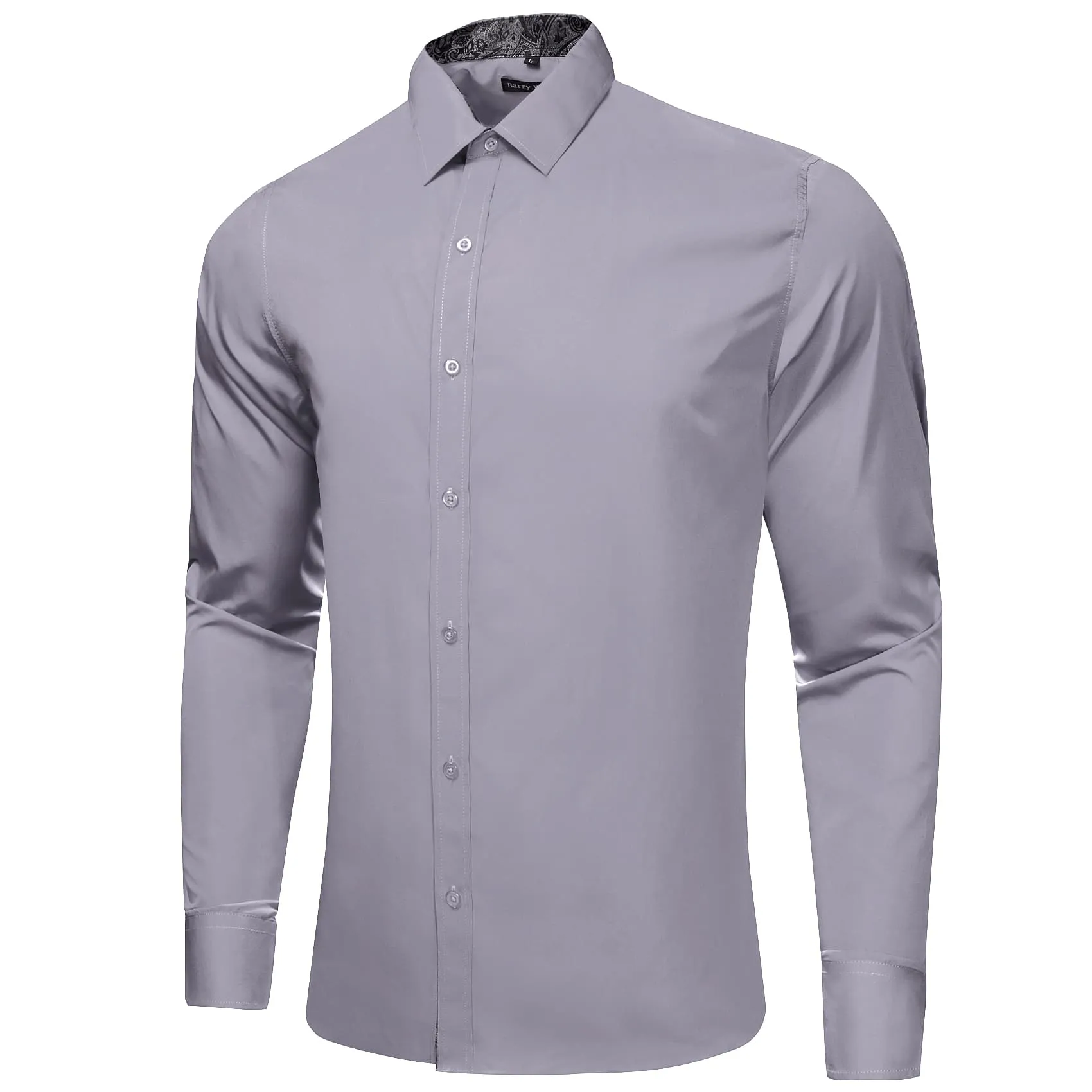 Barry Wang Grey Patchwork Button Up Shirt with Black Paisley Cuffs