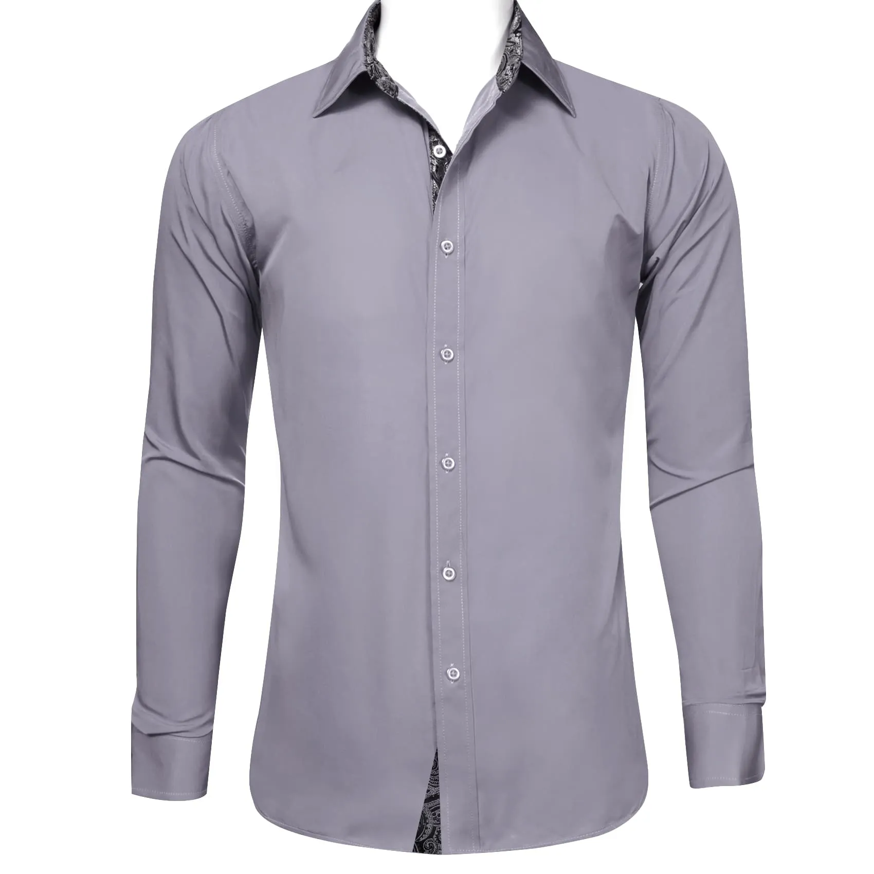 Barry Wang Grey Patchwork Button Up Shirt with Black Paisley Cuffs