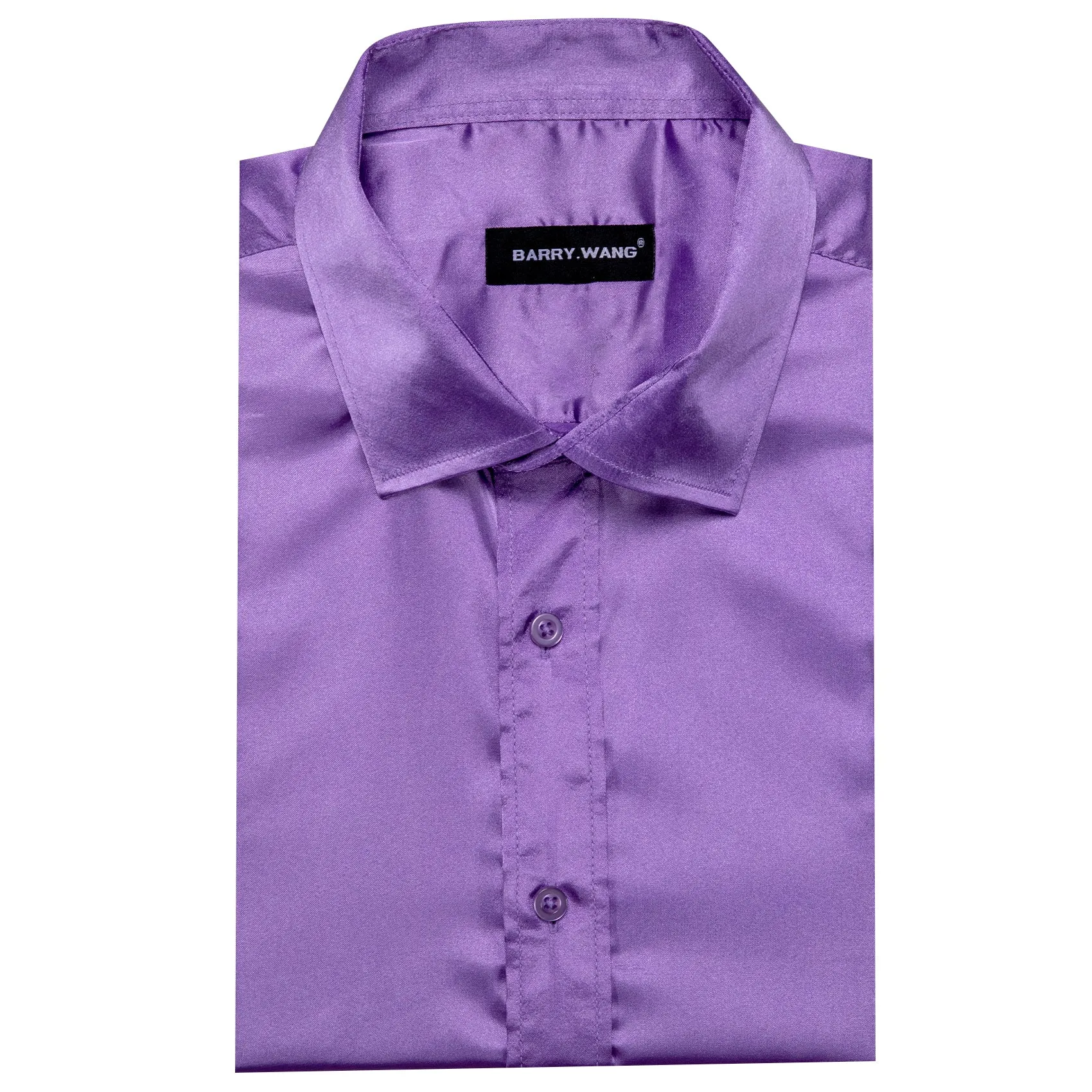 Barry.wang Button Up Shirt Purple Solid Silk Men's Long Sleeve Shirt
