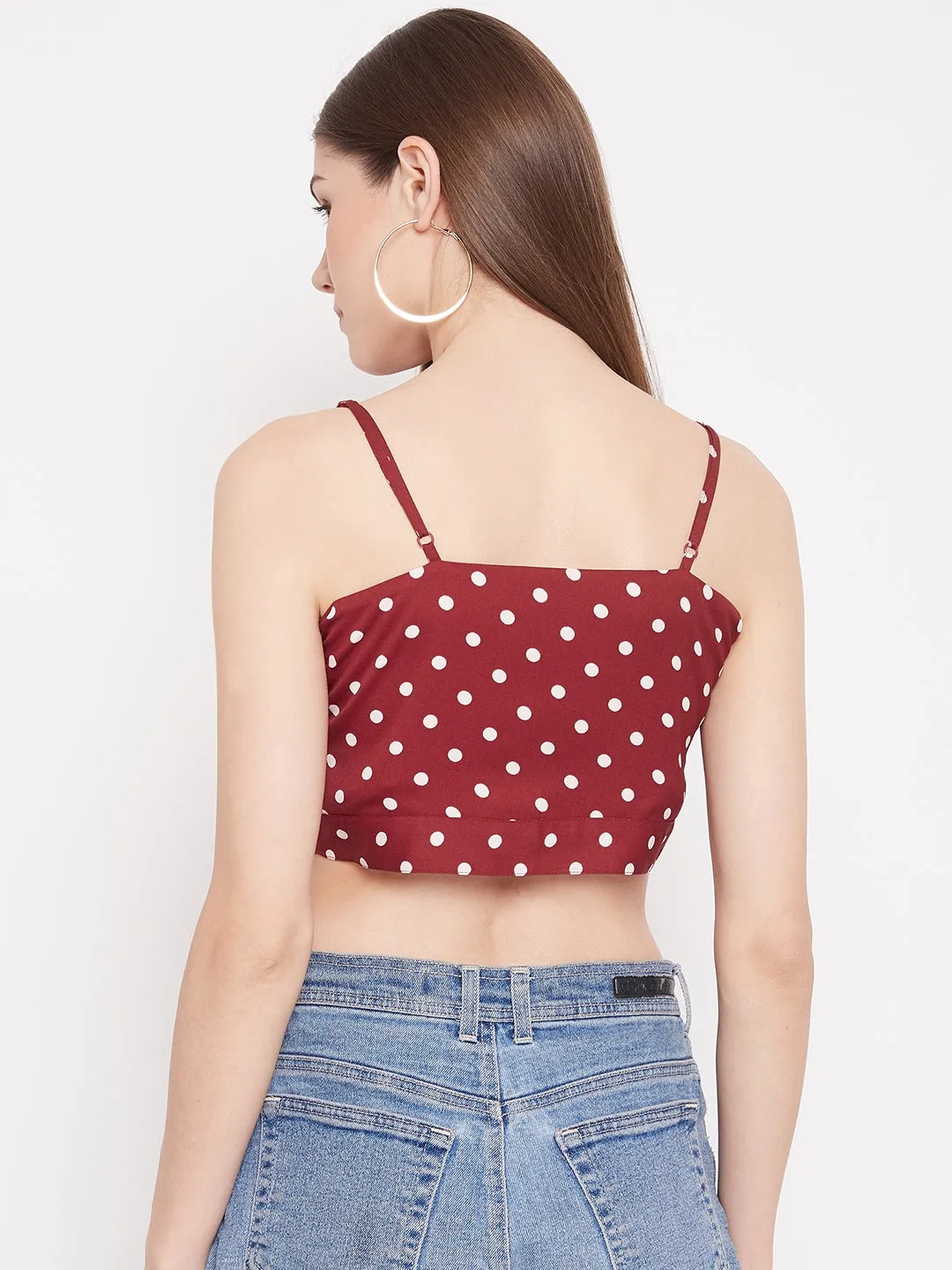 Berrylush Women Red Polka Dot Printed Crop Top