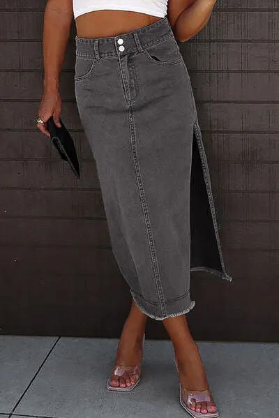 Bianca Raw Hem Slit Midi Skirt