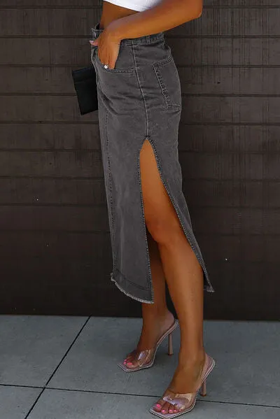 Bianca Raw Hem Slit Midi Skirt