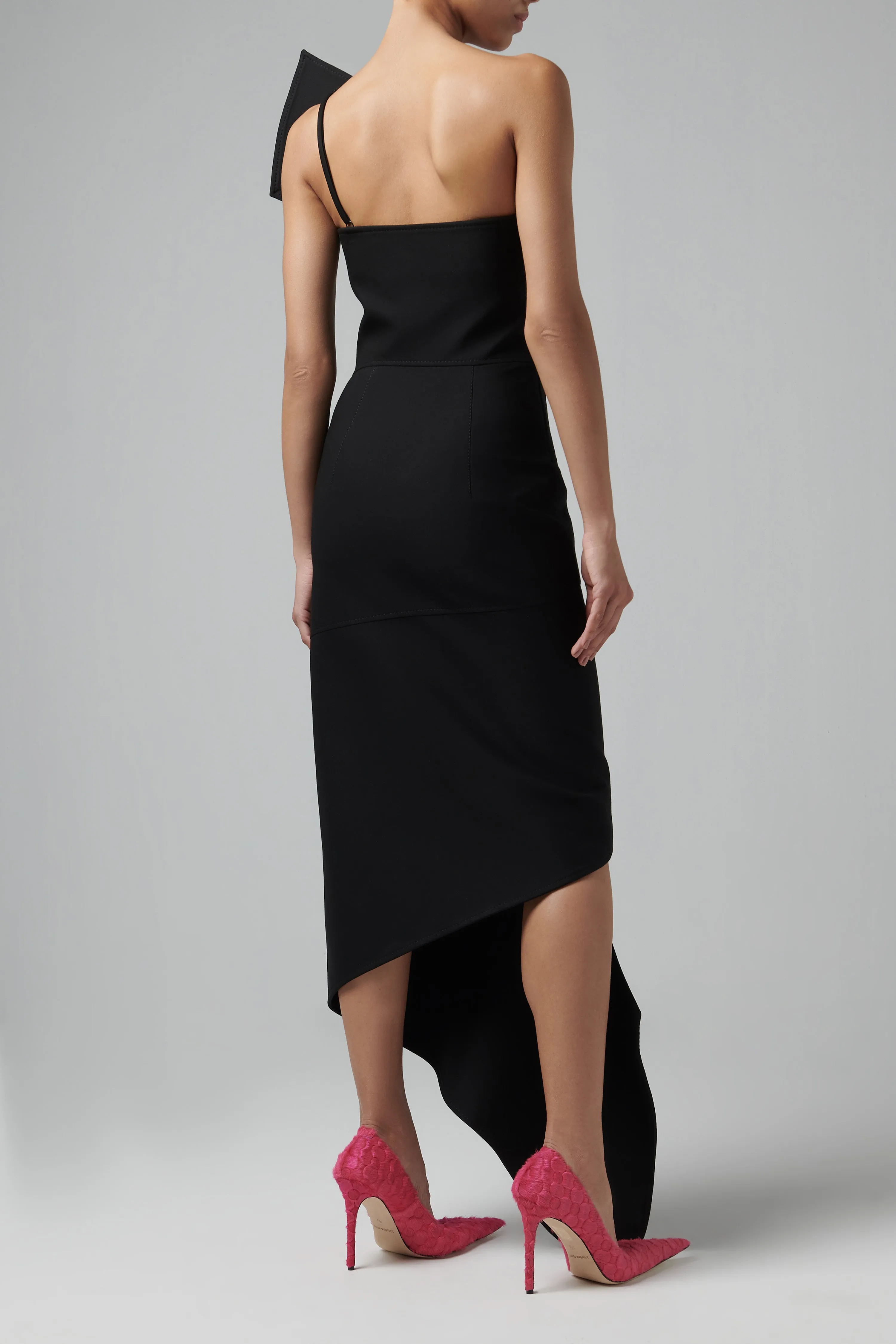 Black Asymmetric Wrap Midi Dress