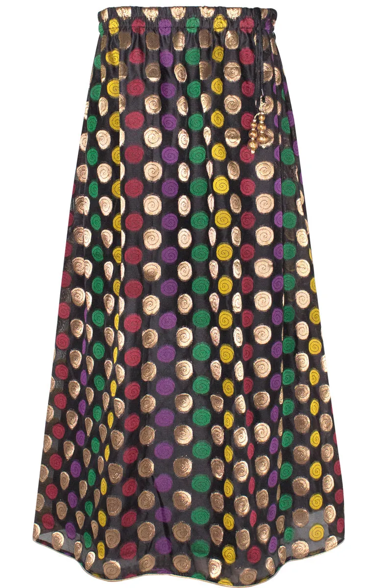 Black Banarasi Lehenga Skirt with Multi Color Spiral Embroidery