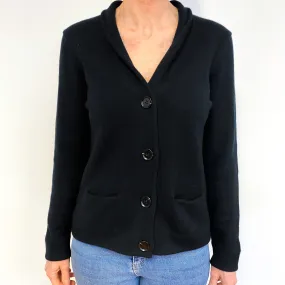 Black Cashmere Collared V-Neck Jacket with Pockets Medium