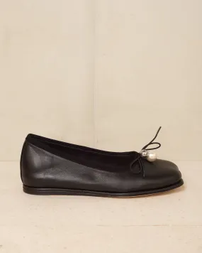 Black Heart Toe Ribbon Bow Ballerina Shoe