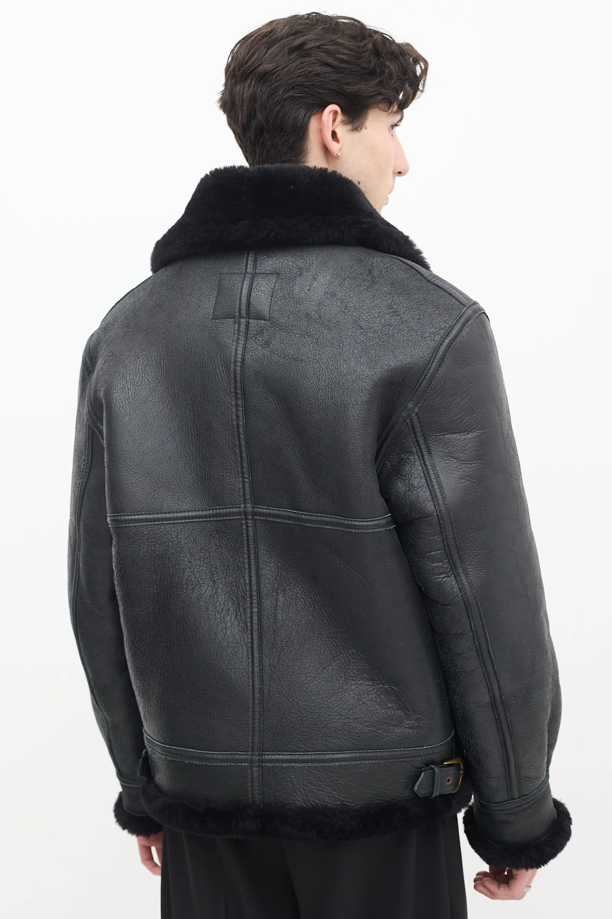 Black Leather & Shearling Lined Moto Jacket