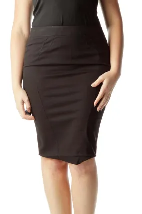 Black Stitched Pencil Skirt with Slit