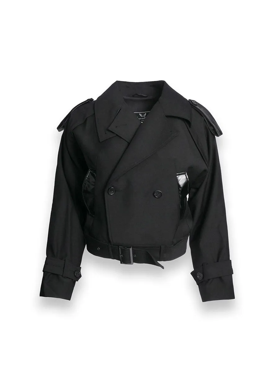 Black Wool Jacket with Leather Accents