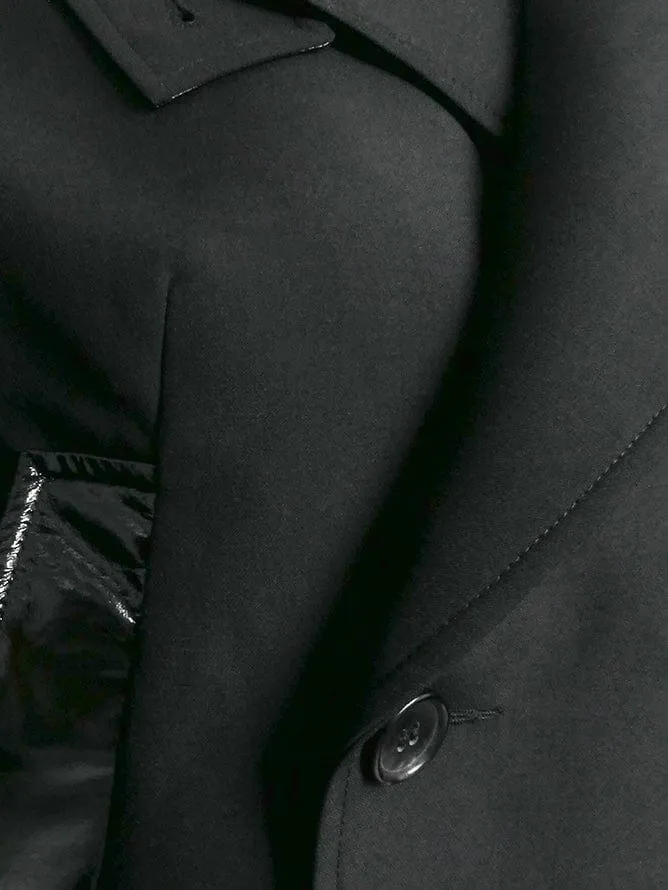 Black Wool Jacket with Leather Accents
