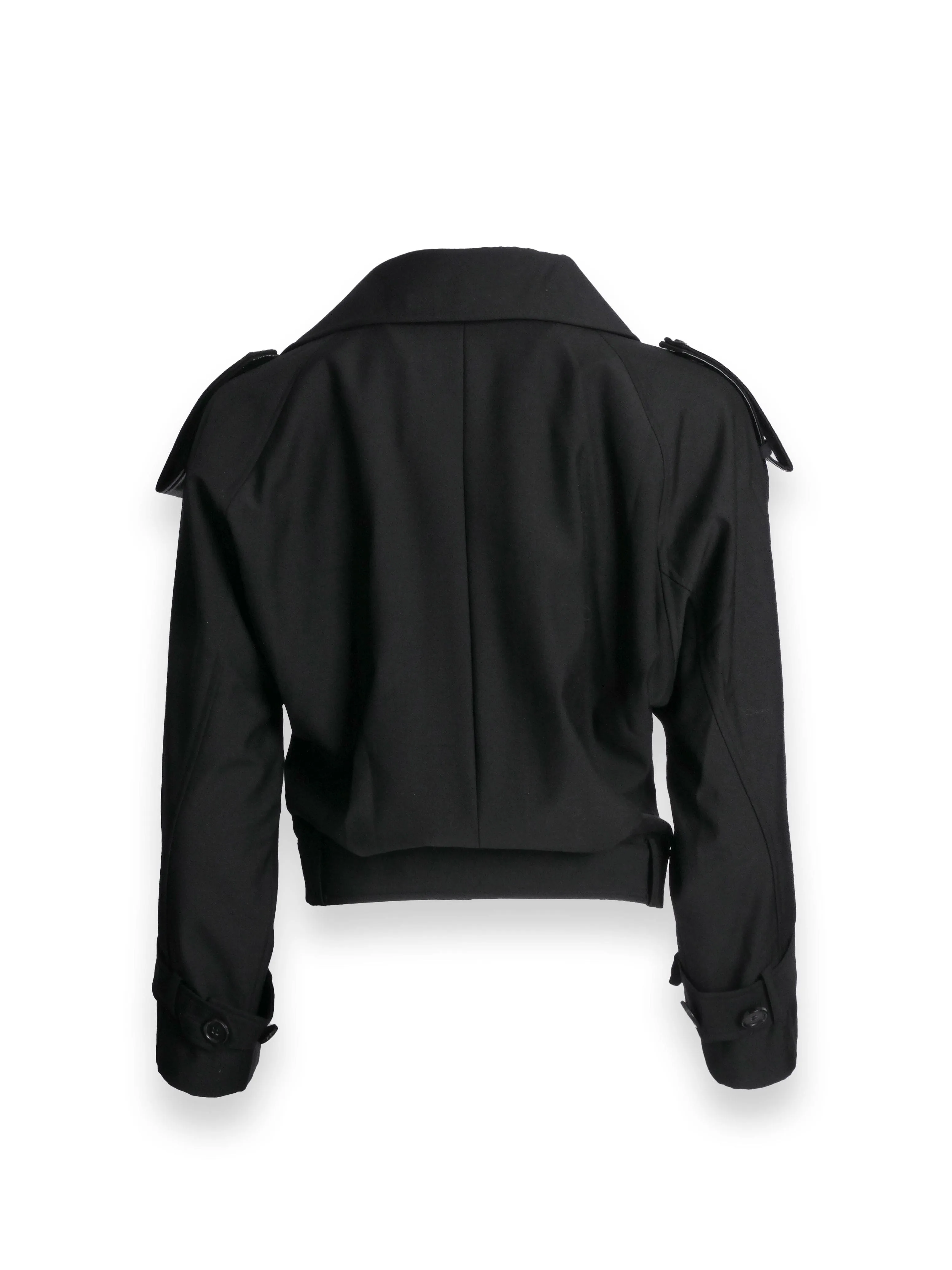 Black Wool Jacket with Leather Accents