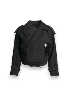 Black Wool Jacket with Leather Accents