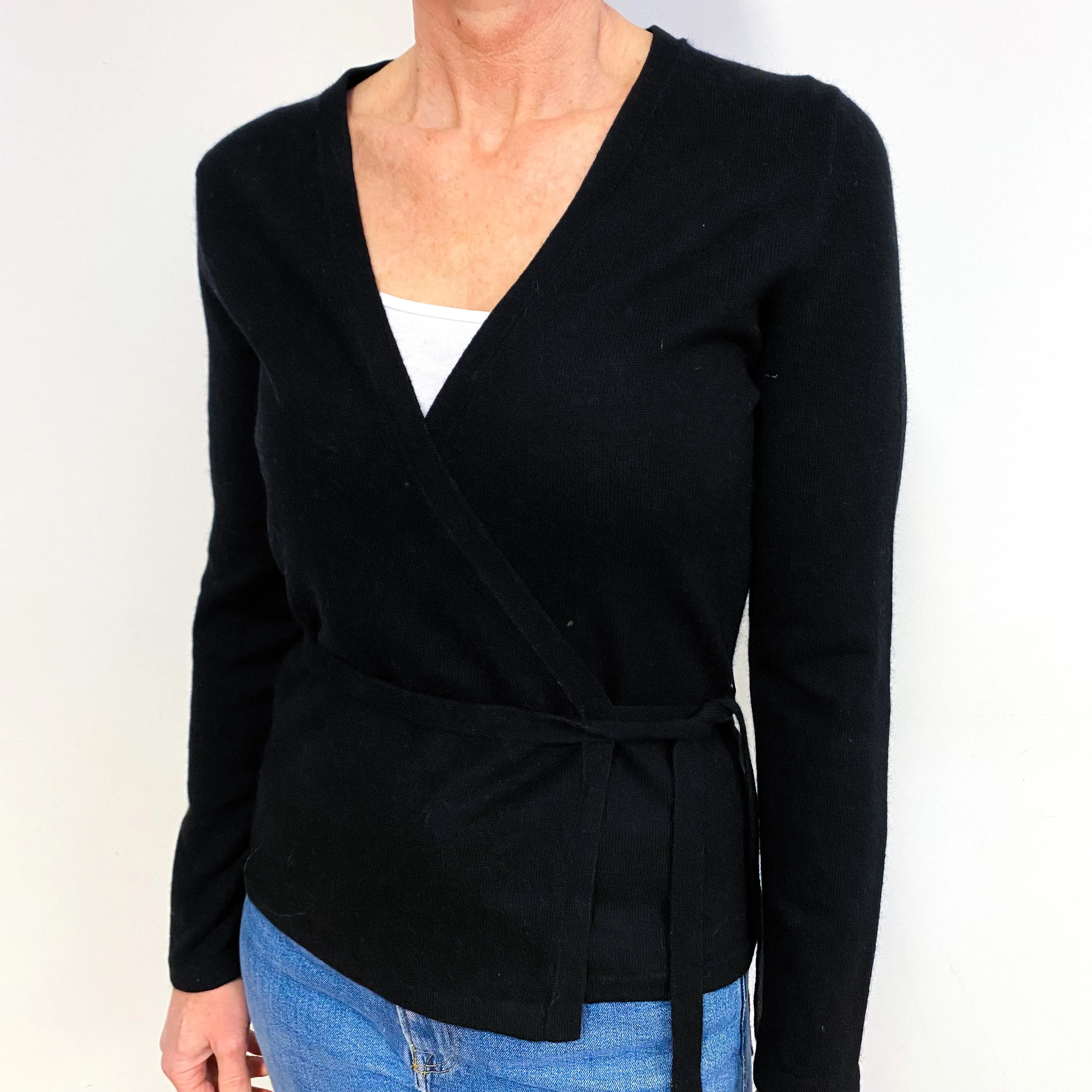 Black Wrap Around Cashmere V-Neck Cardigan Medium