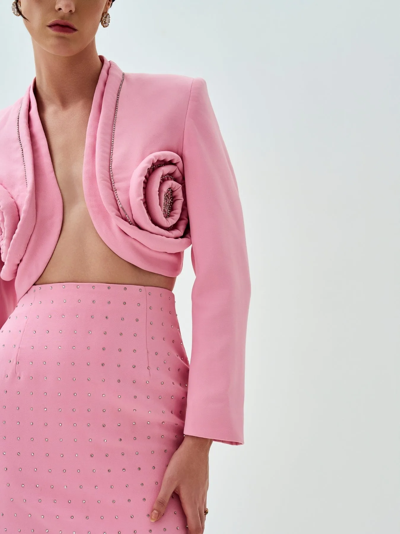 Blush Pink Embellished High-waisted Pencil Skirt