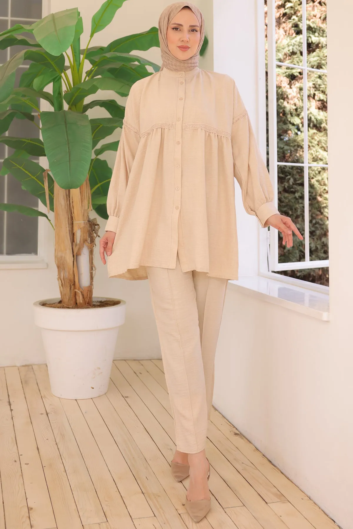 BNG Women Front Buttoned Two Piece Set Beige - Clermont