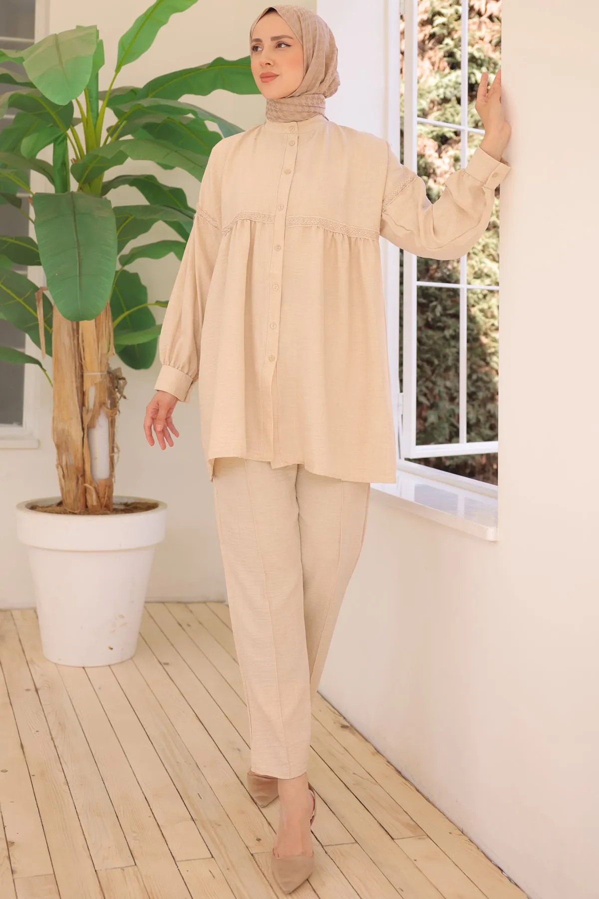 BNG Women Front Buttoned Two Piece Set Beige - Clermont
