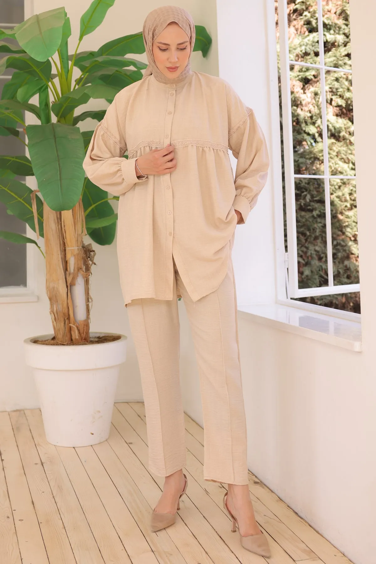 BNG Women Front Buttoned Two Piece Set Beige - Clermont
