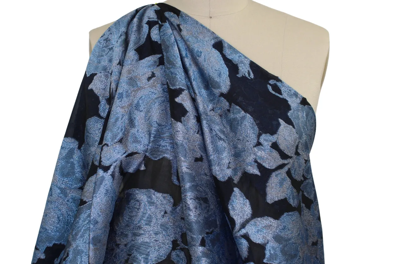 Bold Floral Burnout Brocade - Blues/Silver/Black
