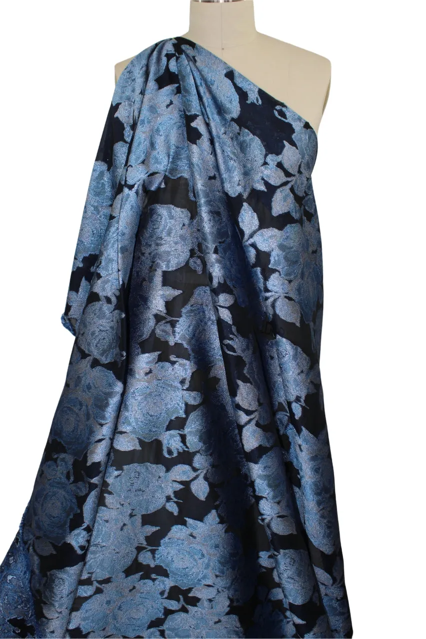 Bold Floral Burnout Brocade - Blues/Silver/Black
