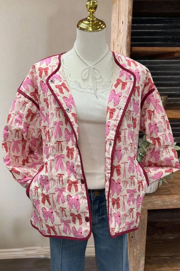 Bowknot Quilted Floral Jacket