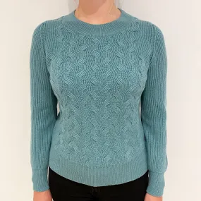 Brand New Scottish Sea Green Cashmere Chunky Crew Neck Jumper Large