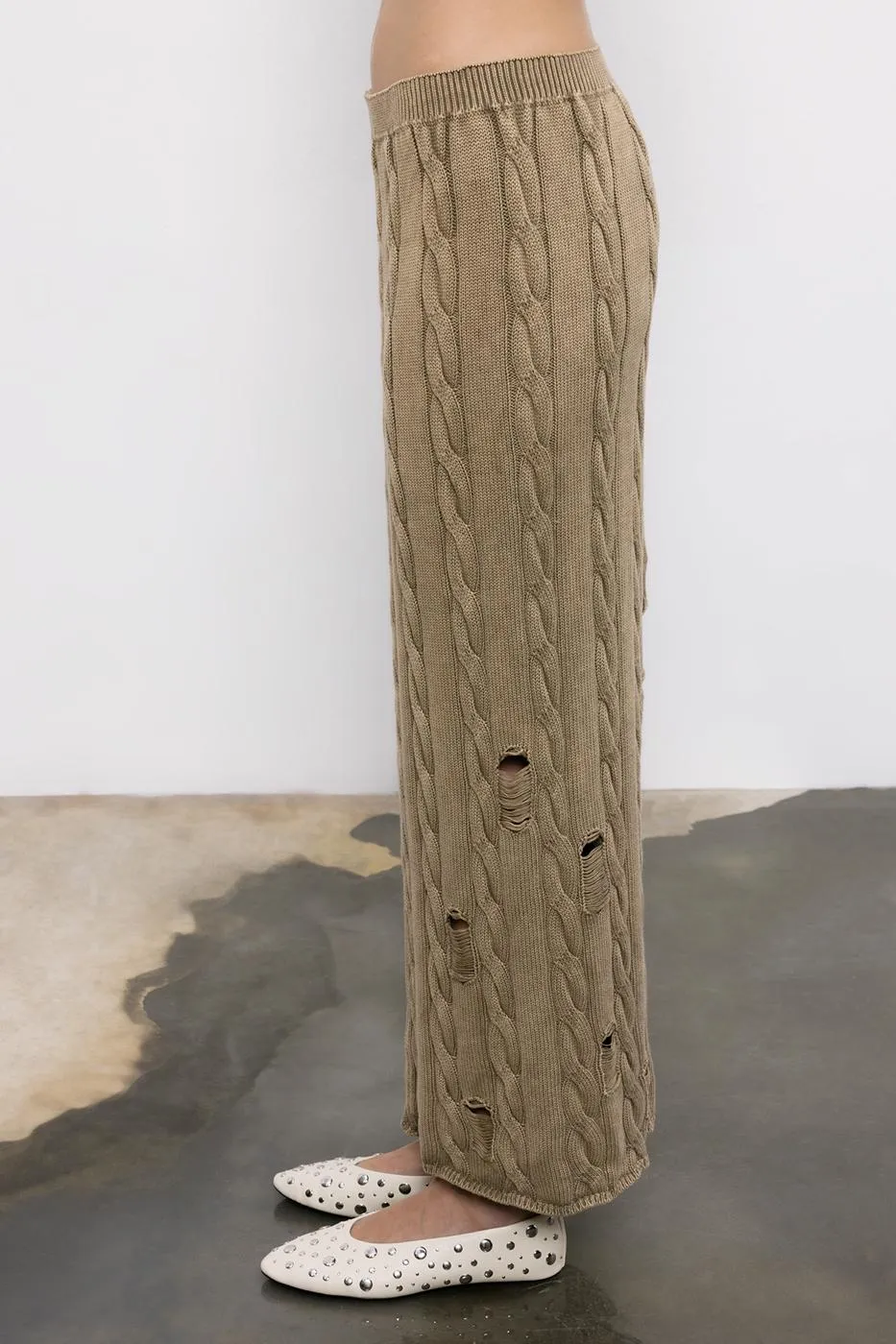 BSL Women Frayed Braided Knitwear Midi Pencil Skirt - Mesquite