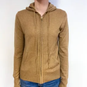 Camel Brown Cashmere Zip Hoodie Cardigan Extra Small