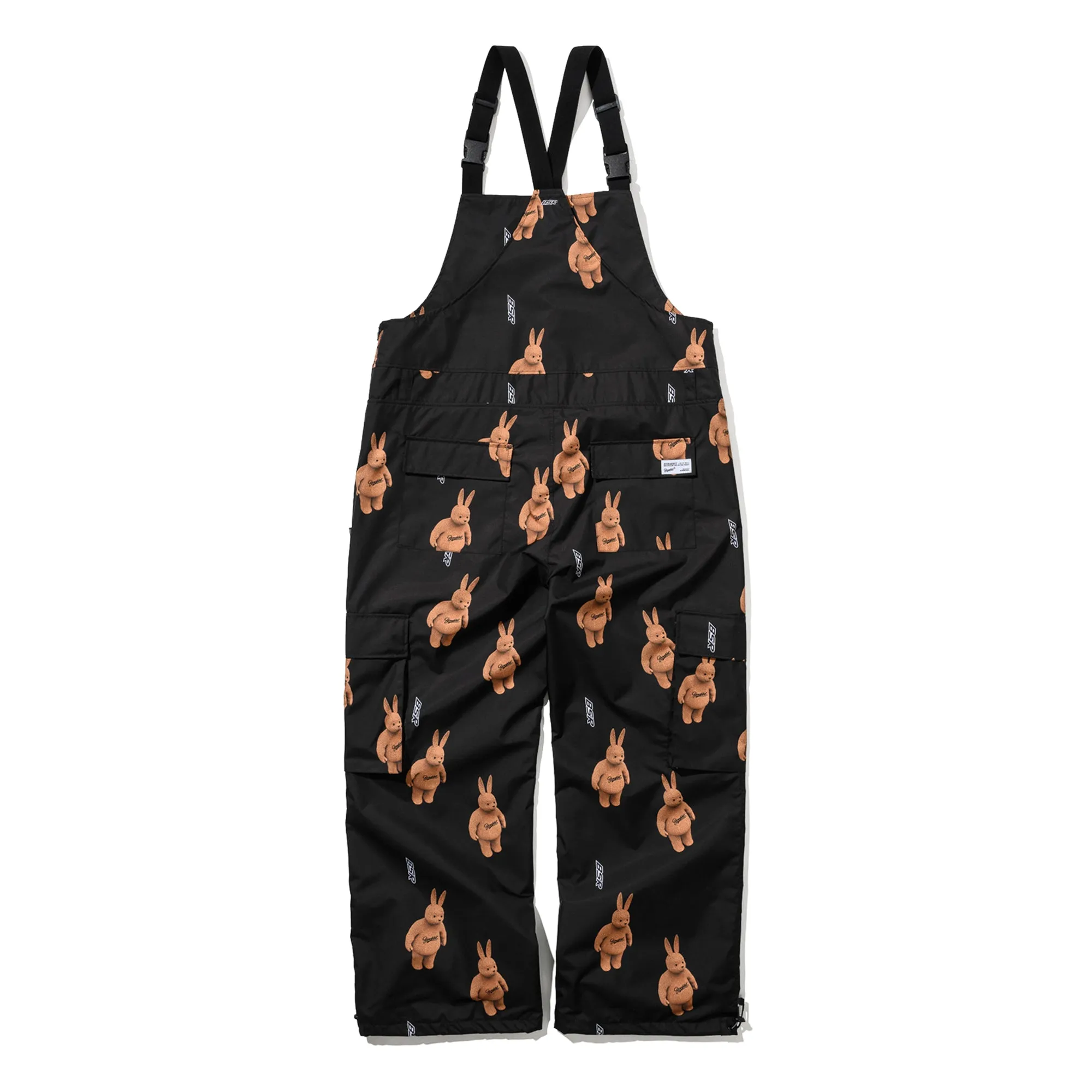 CARGO POCKET WIDE BIB PANTS 3D BEAR RABBIT BLACK