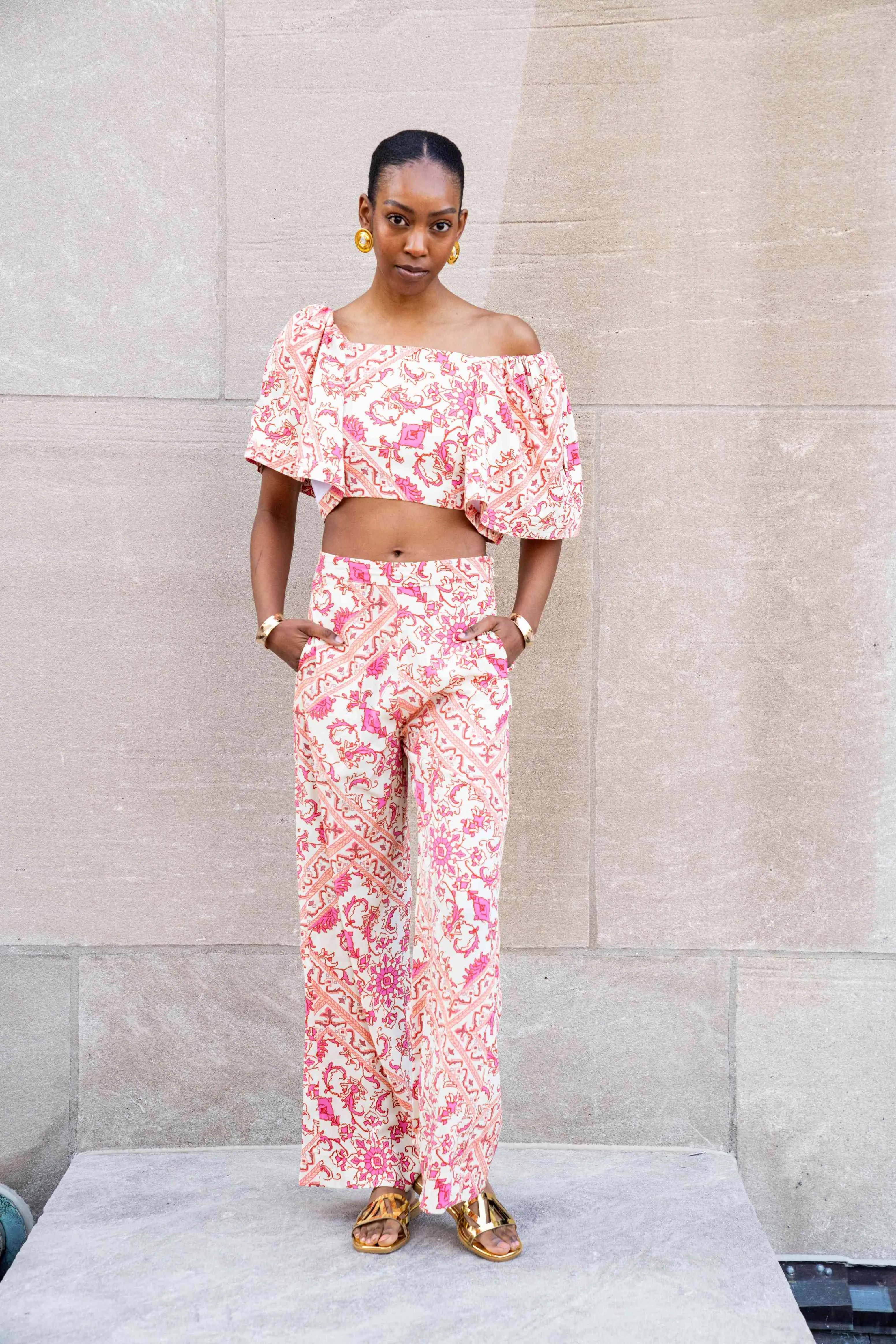 Carpet Print Crepe Silk Pants