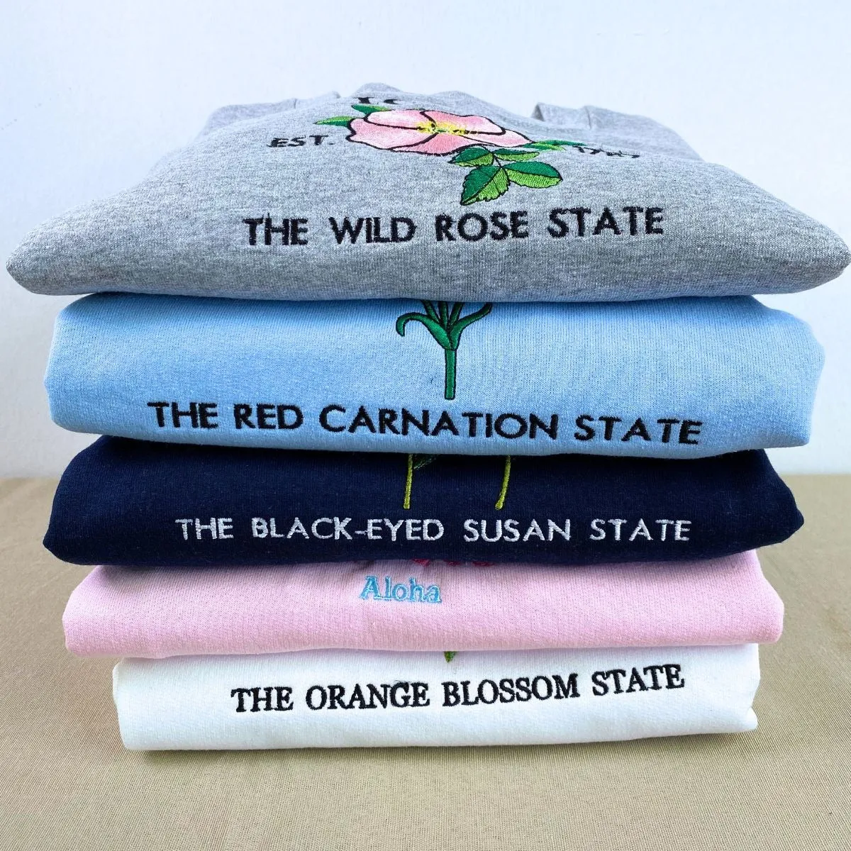 Connecticut State Sweatshirt or Hoodie, Embroidered Gift - Est. 1788 Mountain Laurel Flower
