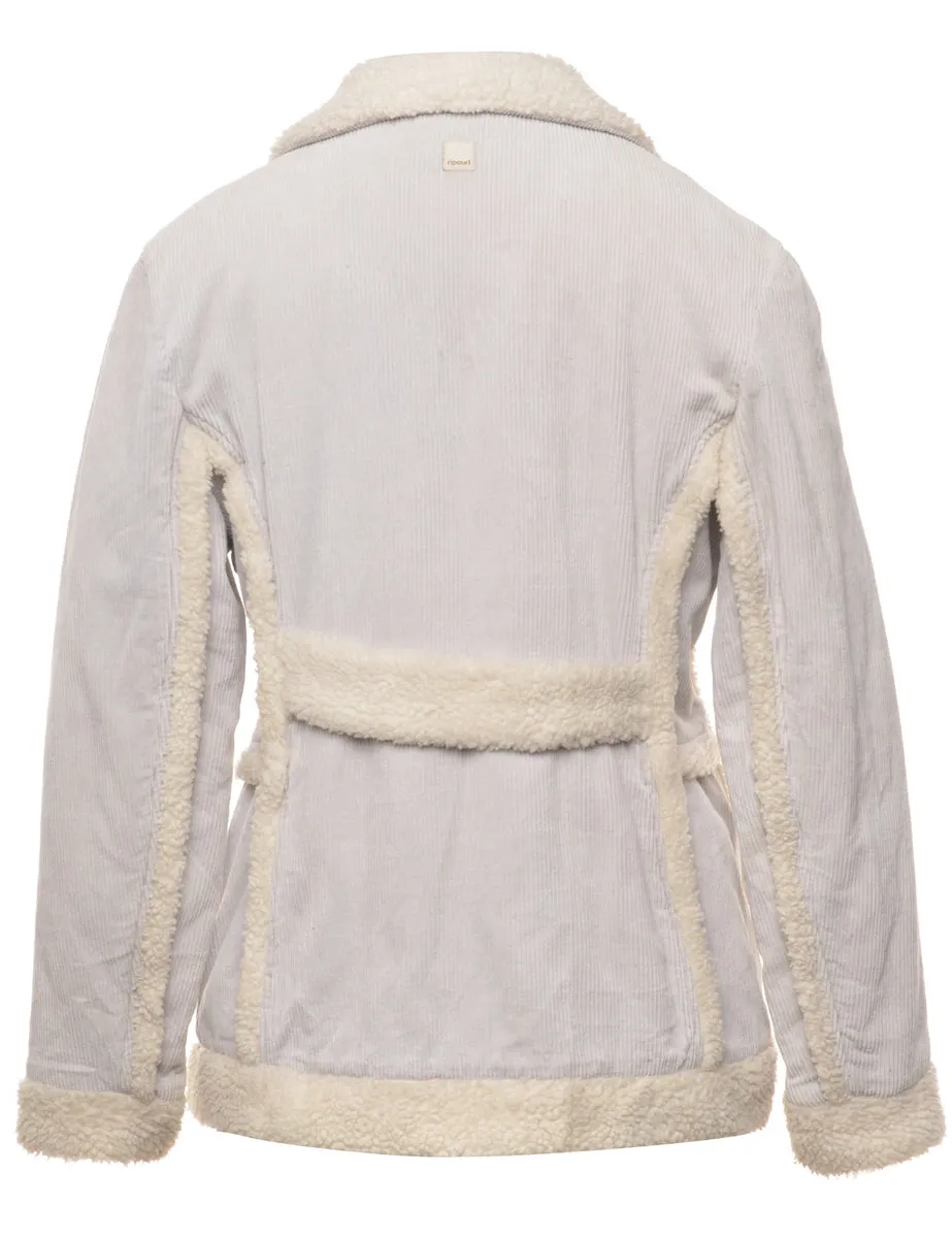 Corduroy Light Grey Faux Shearling Lined Jacket - L