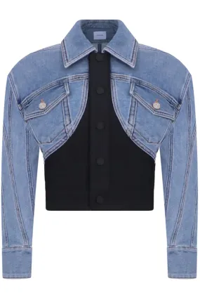 CROPPED BI-MATERIAL DENIM JACKET | BLUE/BLACK
