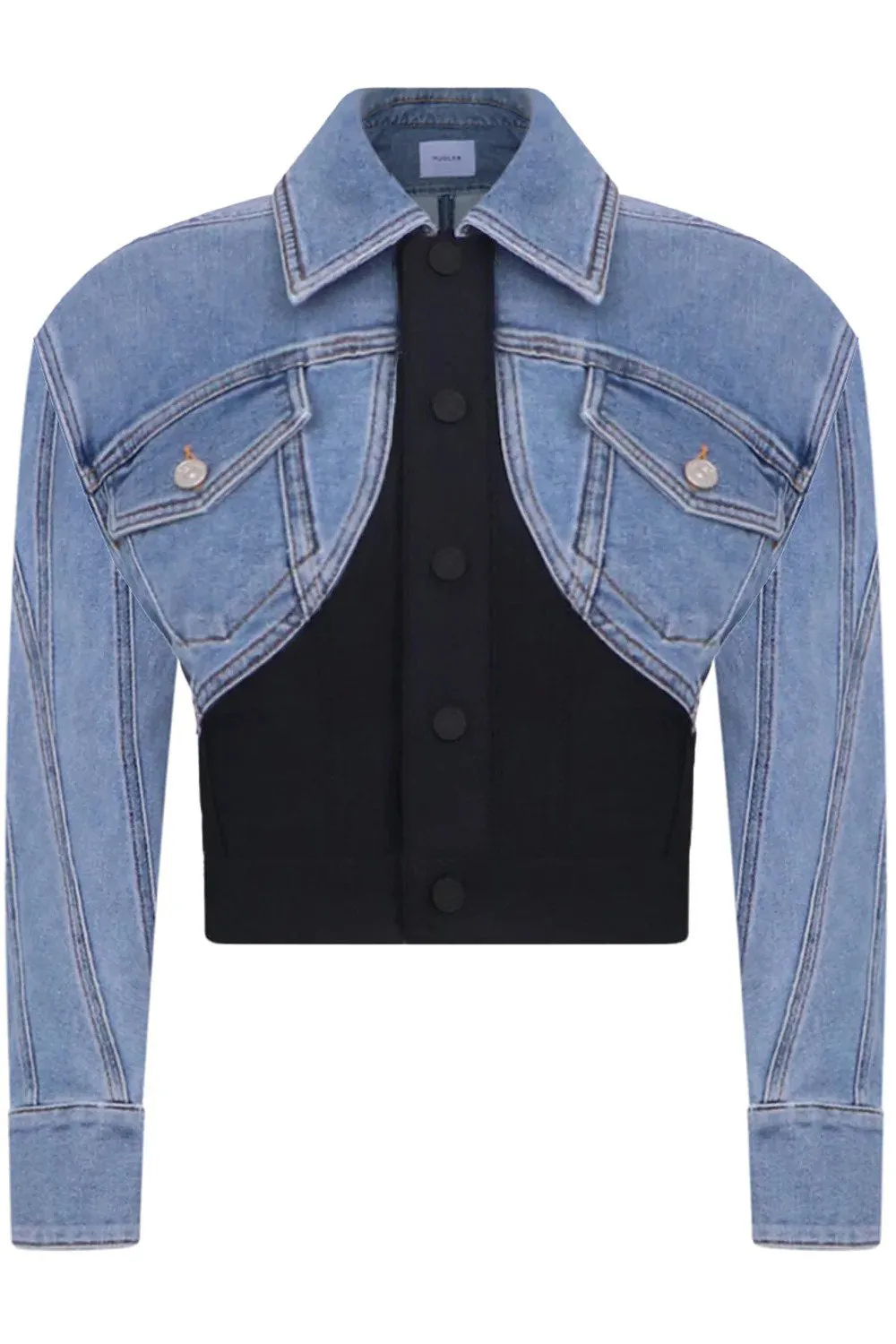 CROPPED BI-MATERIAL DENIM JACKET | BLUE/BLACK