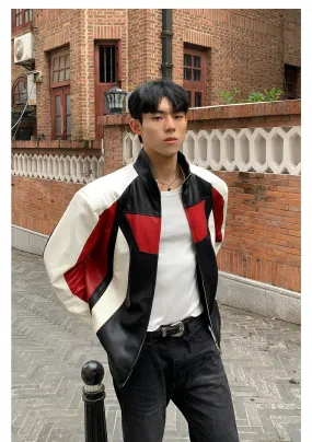 Cui Structured & Contrast Spliced Moto PU Jacket