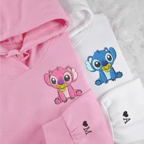 Custom Embroidered Baby Stitch x Angel Couple Hoodies | Matching Sweatshirts For Couples
