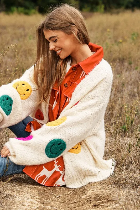 Davi & Dani The Fuzzy Smile Long Bell Sleeve Knit Cardigan