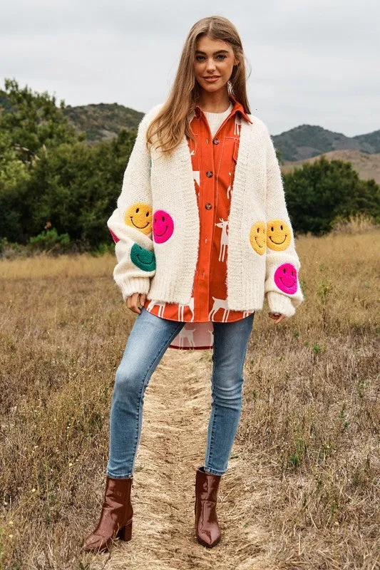 Davi & Dani The Fuzzy Smile Long Bell Sleeve Knit Cardigan