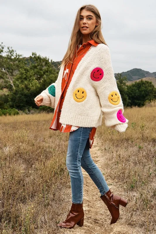 Davi & Dani The Fuzzy Smile Long Bell Sleeve Knit Cardigan